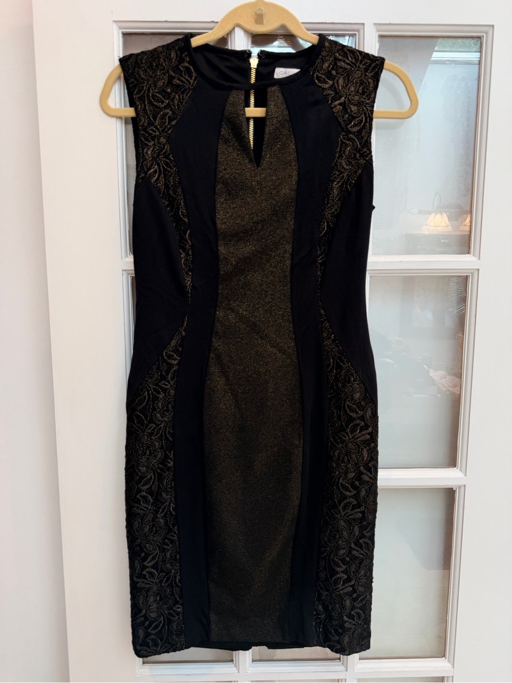 Vintage Cache Y2K Gothic Chic Punk Black & Gold Metallic Full Zip Dress Size 4